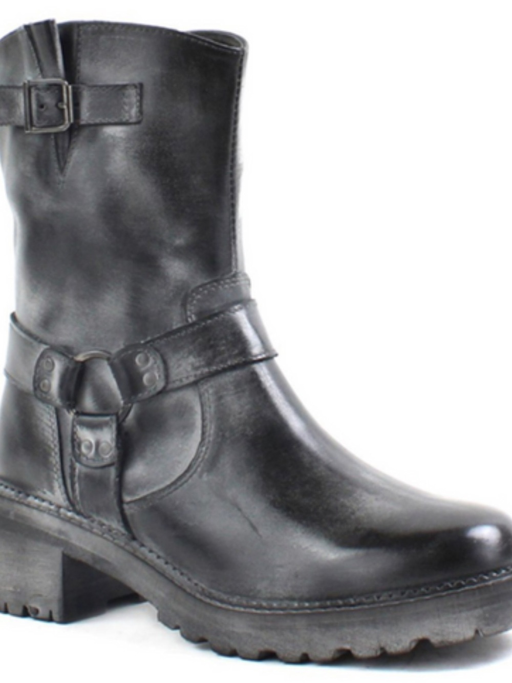 BED|STU Black Leather Mid-Calf Harness Boot